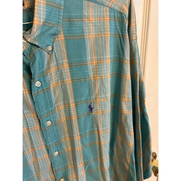 Ralph Lauren Blake Seafoam Blue & Orange Plaid LS ButtonDown Size XXL - Picture 2 of 3